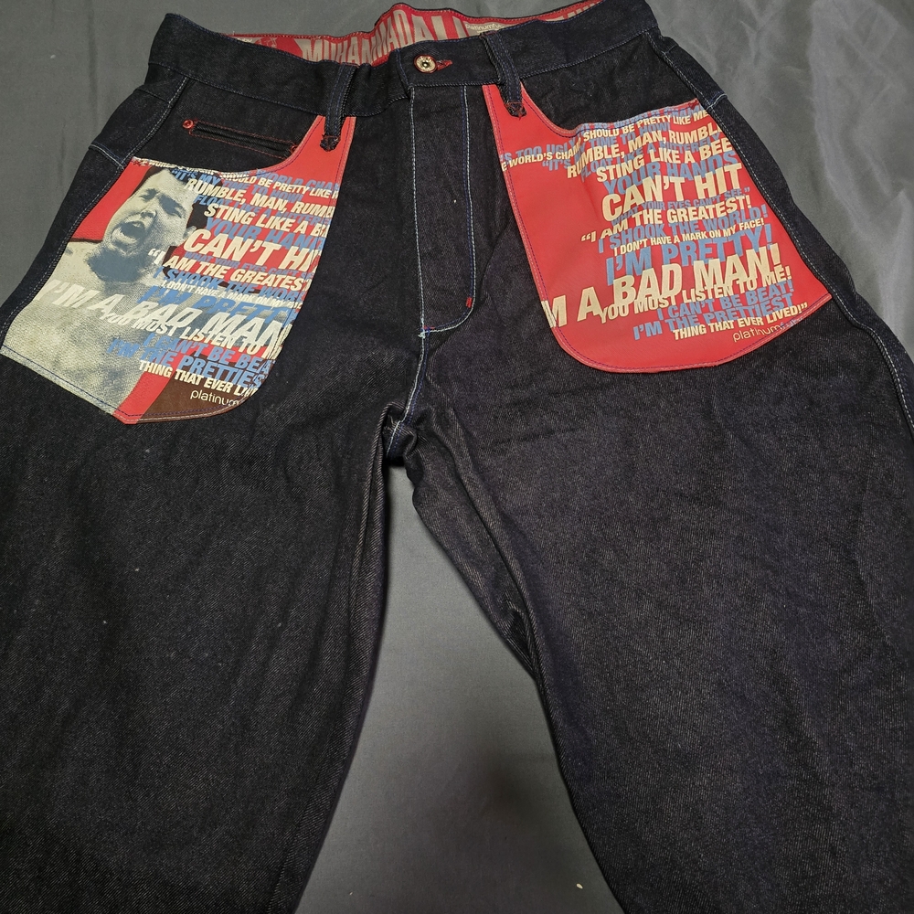 Black Jeans with Red Graphic Pockets